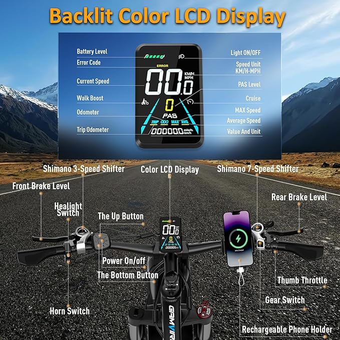 Ebike for Adults Electric, 52V 19.2Ah/32Ah, Peak 2000W/2500W E-Bike, 36/40MPH, 70 Miles/100Miles Long Range, Hydraulic Disc Brake, Off Road Snow Mountain E-Bike, 24"/26" Fat Tire Fast Electric Bicycle - The Vitality Estate