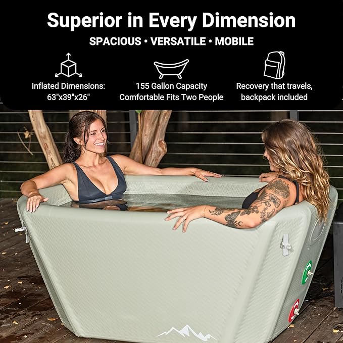 Endurance Cold Plunge 155 Gallon Ice Bath Tub Chiller Compatible Connections Inflatable, Durable, Portable, Insulated Design - The Vitality Estate