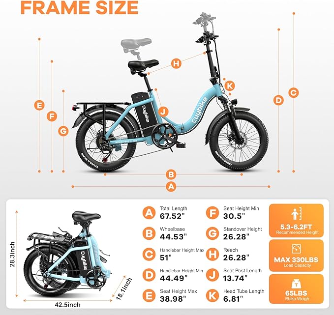 Folding Electric Bike for Adults with Peak 1000W Motor, 48V 20AH Battery up to 30MPH 80 Miles, 20" Fat Tire All Terrain Ebike, Front Suspension 7-Speed Commuter E Bike, Step-Thru, UL Certified - The Vitality Estate