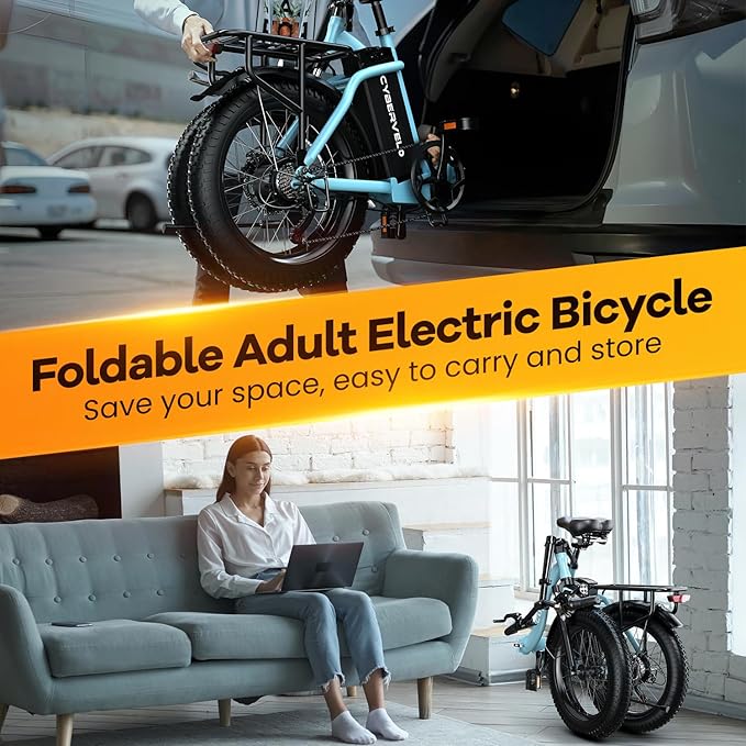 Folding Electric Bike for Adults with Peak 1000W Motor, 48V 20AH Battery up to 30MPH 80 Miles, 20" Fat Tire All Terrain Ebike, Front Suspension 7-Speed Commuter E Bike, Step-Thru, UL Certified - The Vitality Estate