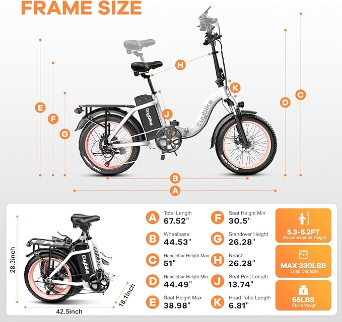 Folding Electric Bike for Adults with Peak 1000W Motor, 48V 20AH Battery up to 30MPH 80 Miles, 20" Fat Tire All Terrain Ebike, Front Suspension 7-Speed Commuter E Bike, Step-Thru, UL Certified - The Vitality Estate