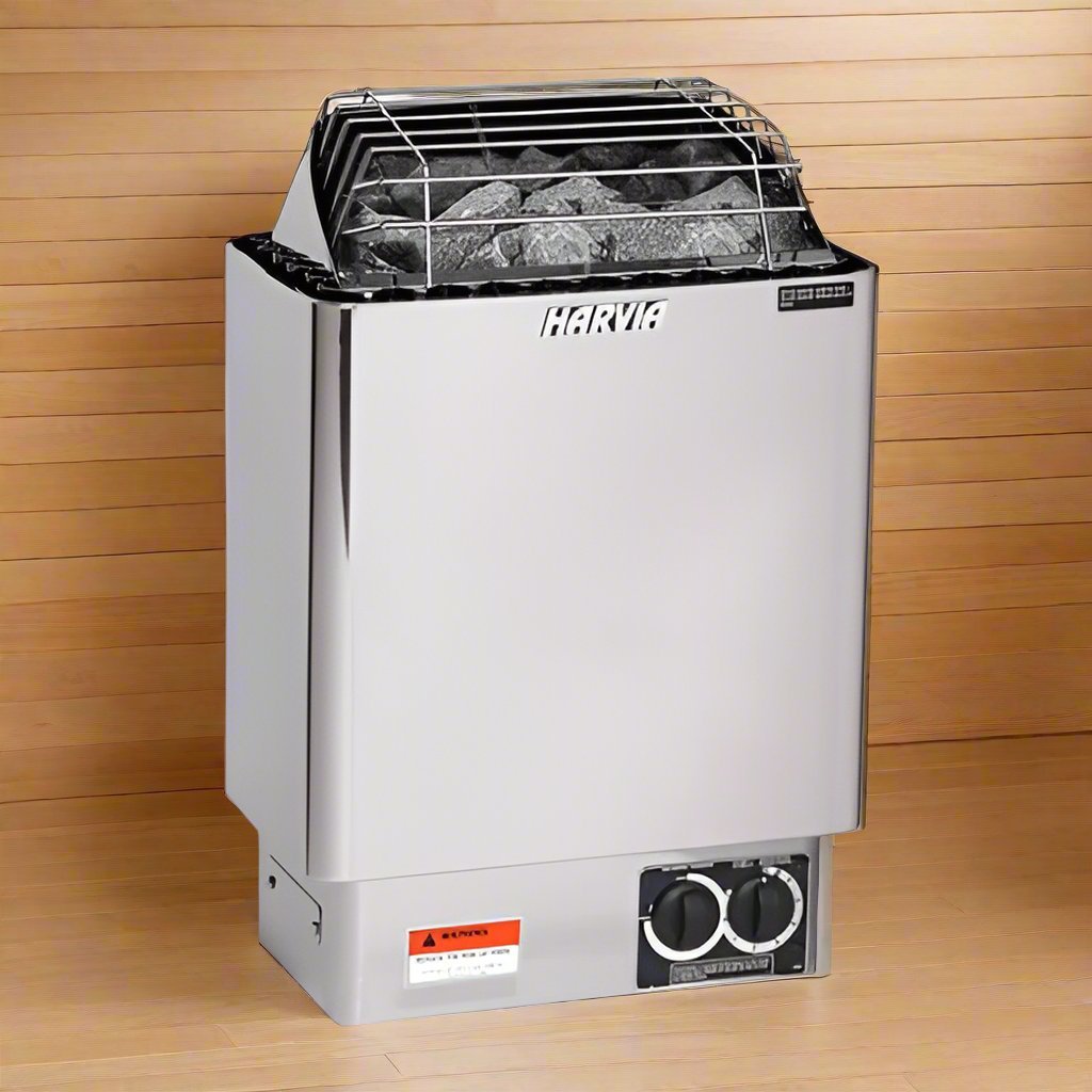 Harvia KIP45B JH45B2401 KIP Series 4.5kW Stainless Steel Sauna Heater at 240V 1PH with Built-In Time and Temperature Controls Stainless Steel - The Vitality Estate