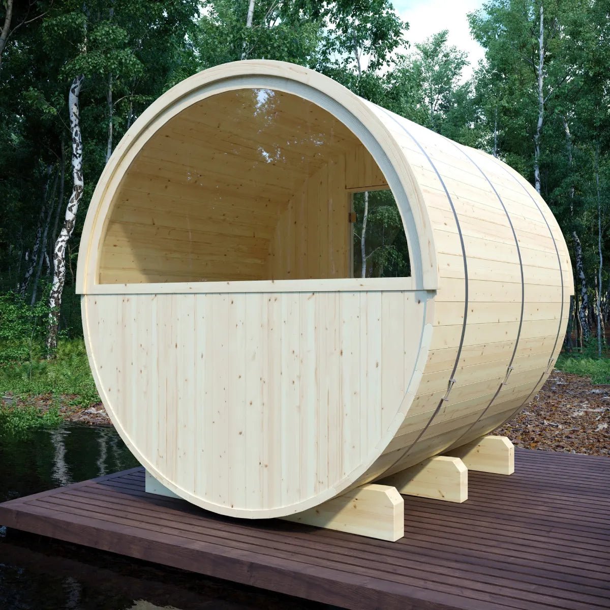 Helsinki Finnish Barrel Sauna with Terrace and WiFi Heater - Finnish Sauna Builders - The Vitality Estate