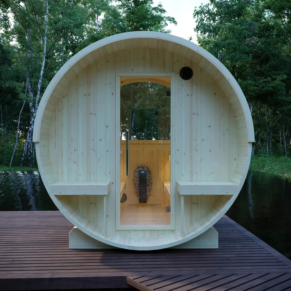 Helsinki Finnish Barrel Sauna with Terrace and WiFi Heater - Finnish Sauna Builders - The Vitality Estate
