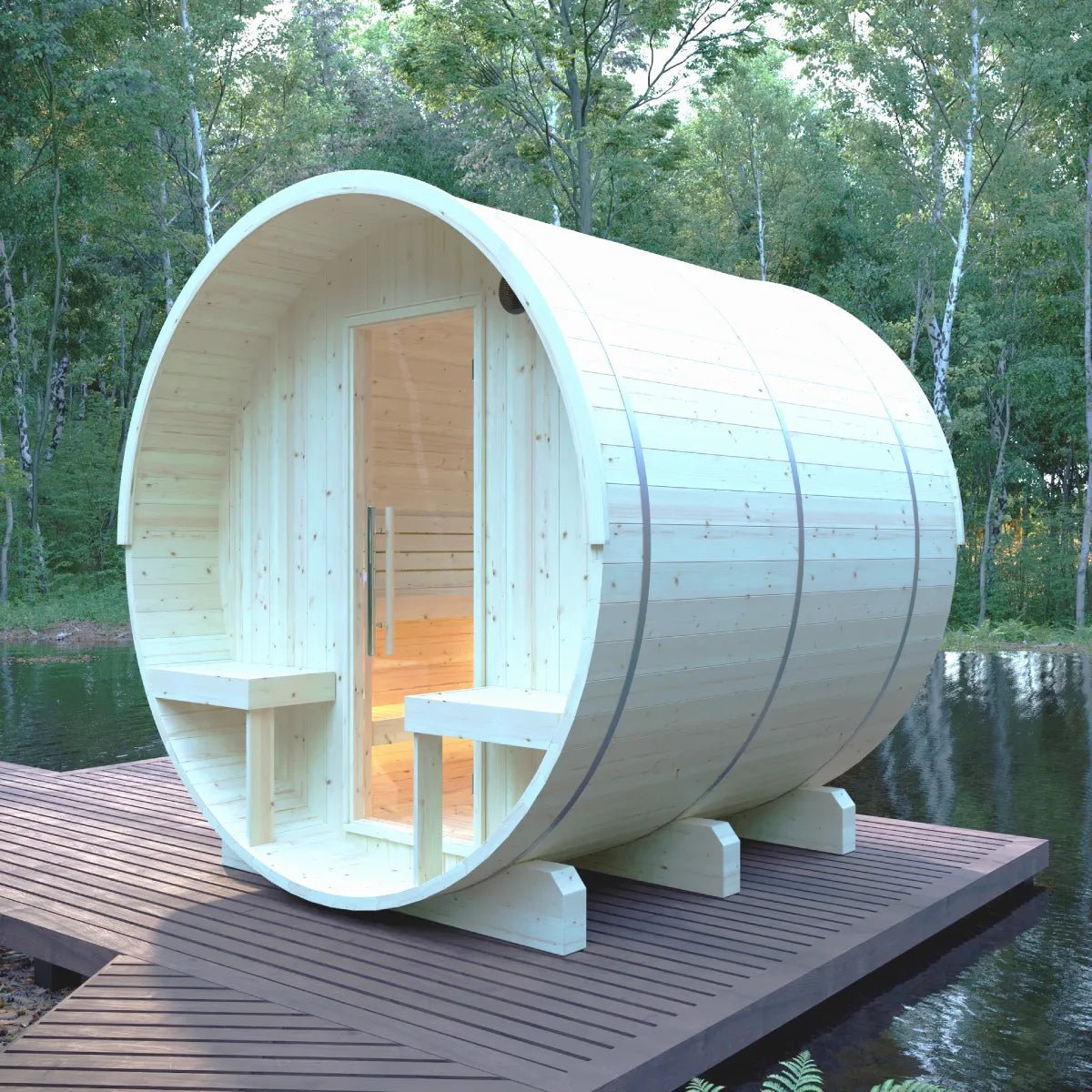 Helsinki Finnish Barrel Sauna with Terrace and WiFi Heater - Finnish Sauna Builders - The Vitality Estate