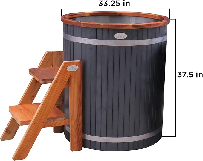Ice Bath Tub | Cold-Plunge Therapy | Cold Plunge Tub | Up-Right Ice Bath | 118 Gallon Water Capacity | Steps & Cover Included | 37.5” x 33.25” - The Vitality Estate