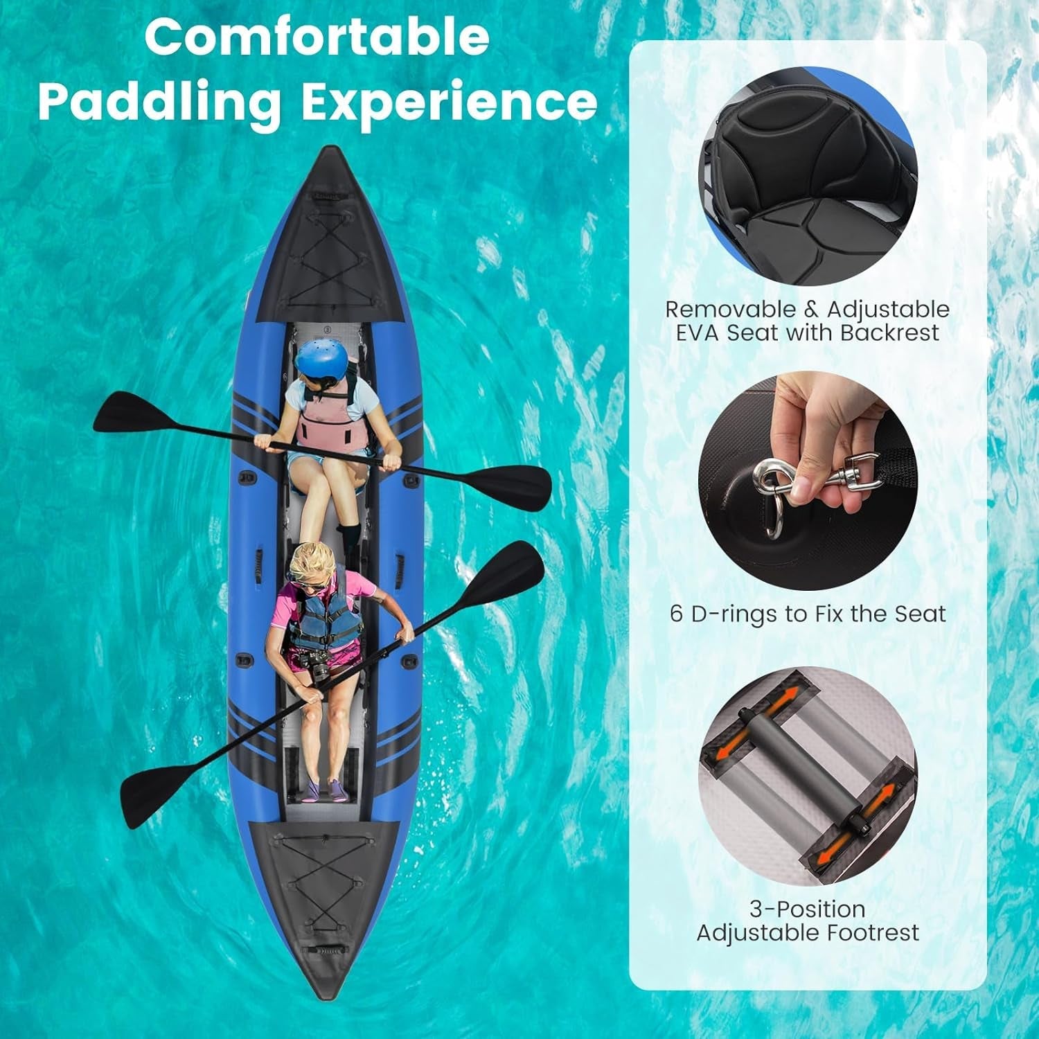 Inflatable Kayak, 12.5Ft 507Lbs Tandem Kayak with 2 Aluminum Paddles, 2 Padded Seats, Footrests, 2 Fins, Hand Pump, Carry Bag & Repair Kit, 2 Person Fishing Touring Kayak for Adults - The Vitality Estate