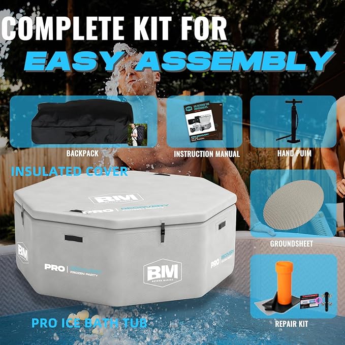 Inflatable Octagonal Ice Bath Tub for Groups, Party Cold Plunge Recovery Tub with Insulated Lid, Fits 8–10 People, 660 Gallon Capacity, 78.74" x 78.74" x 27.56", Portable Durable Design - The Vitality Estate