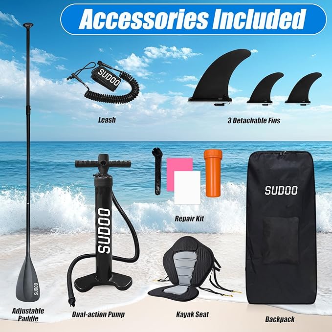 Inflatable Stand Up Paddle Board 10‘x30‘‘- Ultra-Light SUP with Backpack, Pump, Paddle, Coil Leash, 3 Fins, Repair Kit, Stable Design, Non-Slip EVA Deck for Adults & Youth - The Vitality Estate
