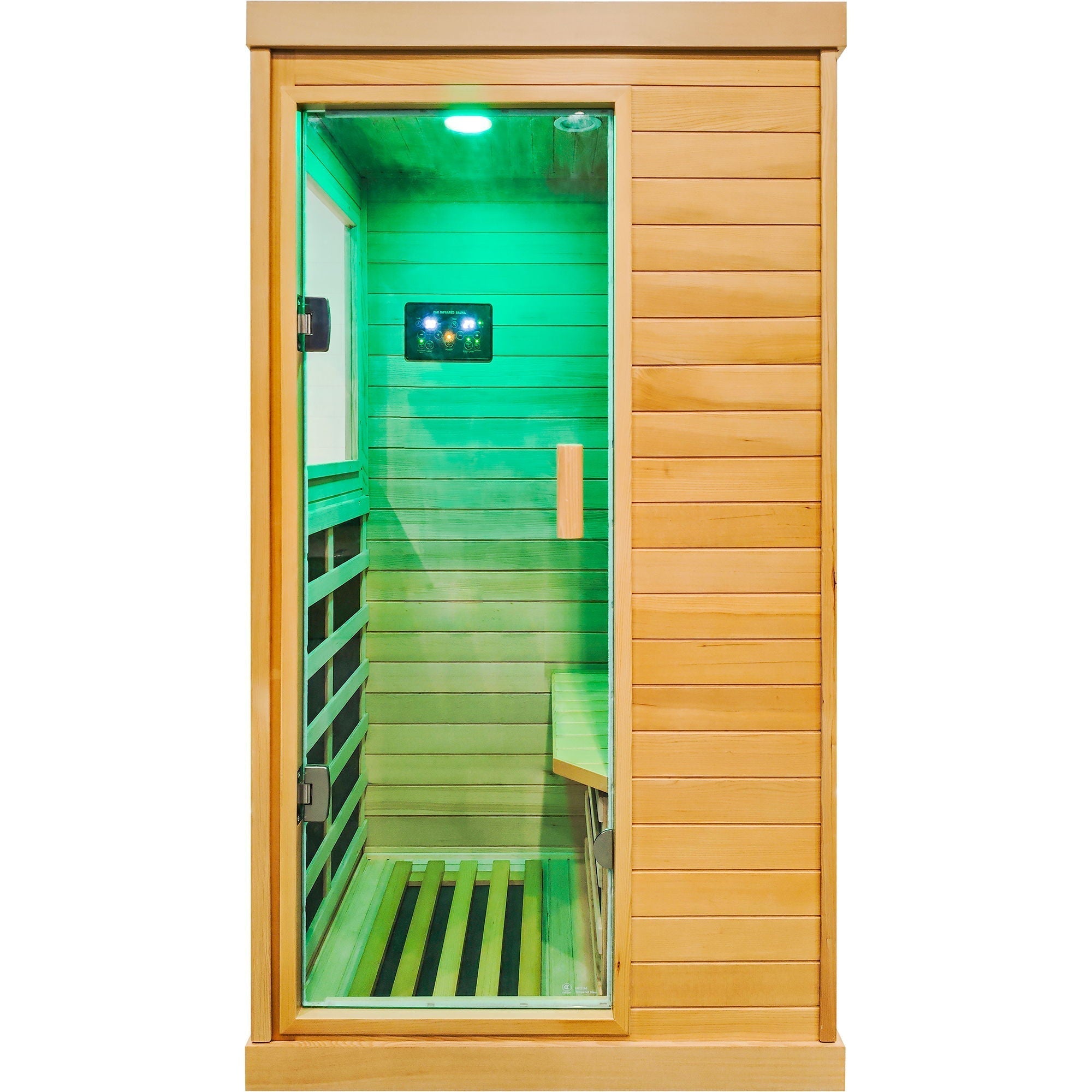 Infrared Sauna Room Single Room With Hemlock Frame, 6 Heating Plates, Built-In Lights And Bluetooth Audio - Natural - The Vitality Estate