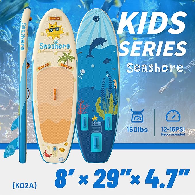 Joy 8'×29"/11'×35" Inflatable Paddle Board for Kids, One-Stop Premium SUP Accessories, Stand Up Paddle Board for More Balance, Tailored Fins for More Fun - The Vitality Estate