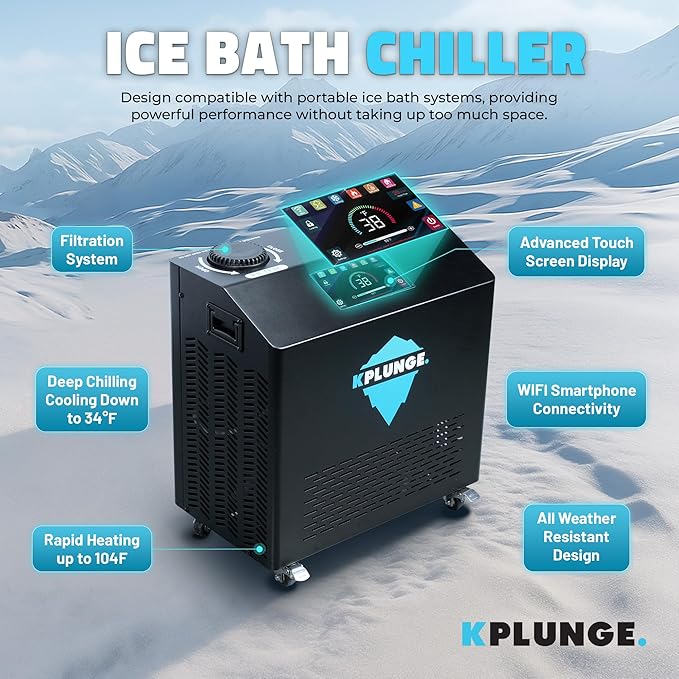 Kodiak 59" 1-Person Inflatable Cold Plunge Ice Bath or Hot Tub with 3/4 HP Chiller and Heater, PVC Insulated Lid, Hand Pump, Repair Kit, 110-Gallon Capacity, Indoor/Outdoor Tub ā Gray - The Vitality Estate