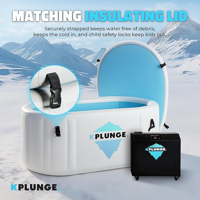Kodiak 59" 1-Person Inflatable Cold Plunge Ice Bath or Hot Tub with 3/4 HP Chiller and Heater, PVC Insulated Lid, Hand Pump, Repair Kit, 110-Gallon Capacity, Indoor/Outdoor Tub ā Gray - The Vitality Estate