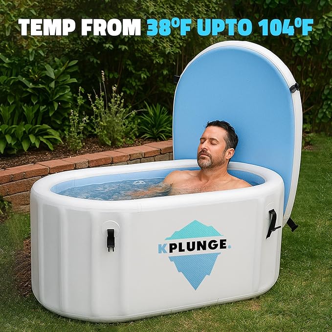 Kodiak 59" 1-Person Inflatable Cold Plunge Ice Bath Tub or Hot Tub with PVC Insulated Lid, Hand Pump, Repair Kit, 110-Gallon Capacity β Chiller Compatible Indoor/Outdoor Tub β Gray - The Vitality Estate