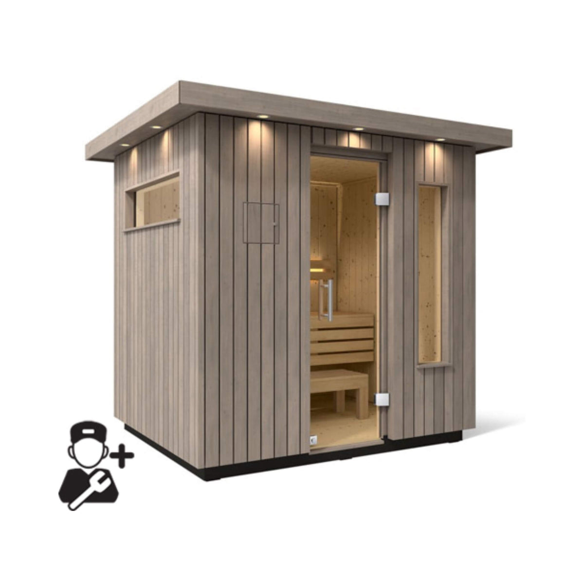 Kohler C2 Outdoor Weathered Gray Spruce Sauna Kit (SAK39184) - The Vitality Estate