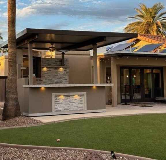 KoKoMo Bermuda Kitchen BBQ Island with Built-In TV, Fire Pit & Bar for Ultimate Outdoor Entertaining - The Vitality Estate