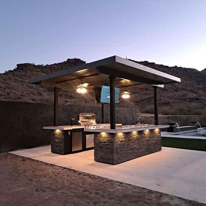 KoKoMo Outdoor Kitchen BBQ Island with Dual TVs - Big Island Sports Bar Experience - The Vitality Estate