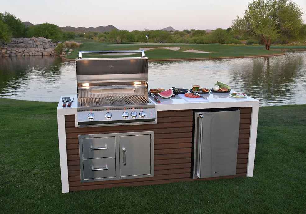 KoKoMo Outdoor Kitchen Island with Waterfall Edge – 32” Built-In Grill - The Vitality Estate