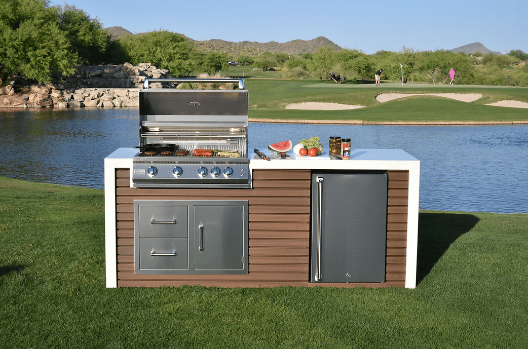 KoKoMo Outdoor Kitchen Island with Waterfall Edge – 32” Built-In Grill - The Vitality Estate