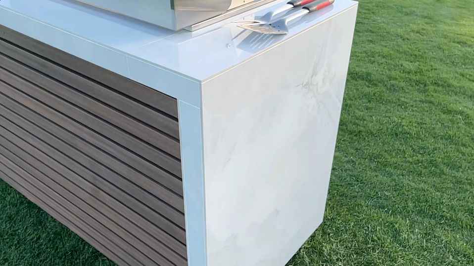 KoKoMo Outdoor Kitchen Island with Waterfall Edge – 32” Built-In Grill - The Vitality Estate