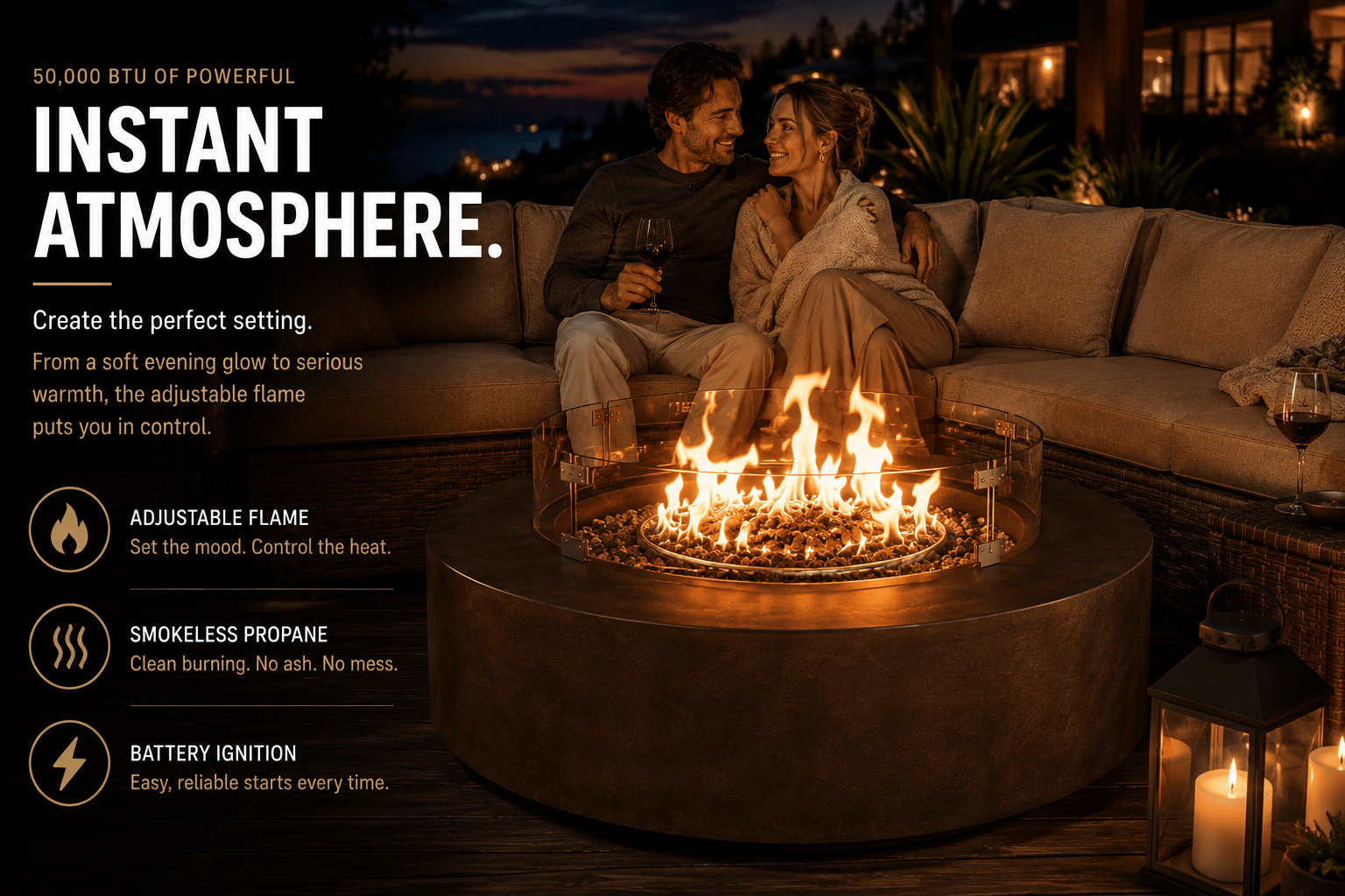 Langport Concrete Propane Fire Pit Table - The Vitality Estate