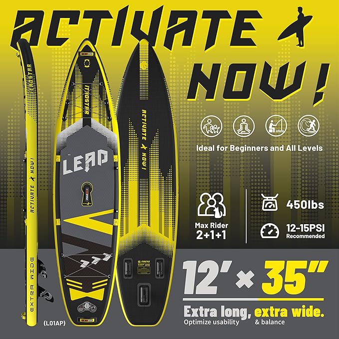 Lead 11‘ x 33" / 12’×35" Inflatable Stand Up Paddle Board - Premium SUP Board Kit - Ultra Stable Paddleboard for Adults & Youth - All Skill Levels - for Lakes, Oceans - The Vitality Estate