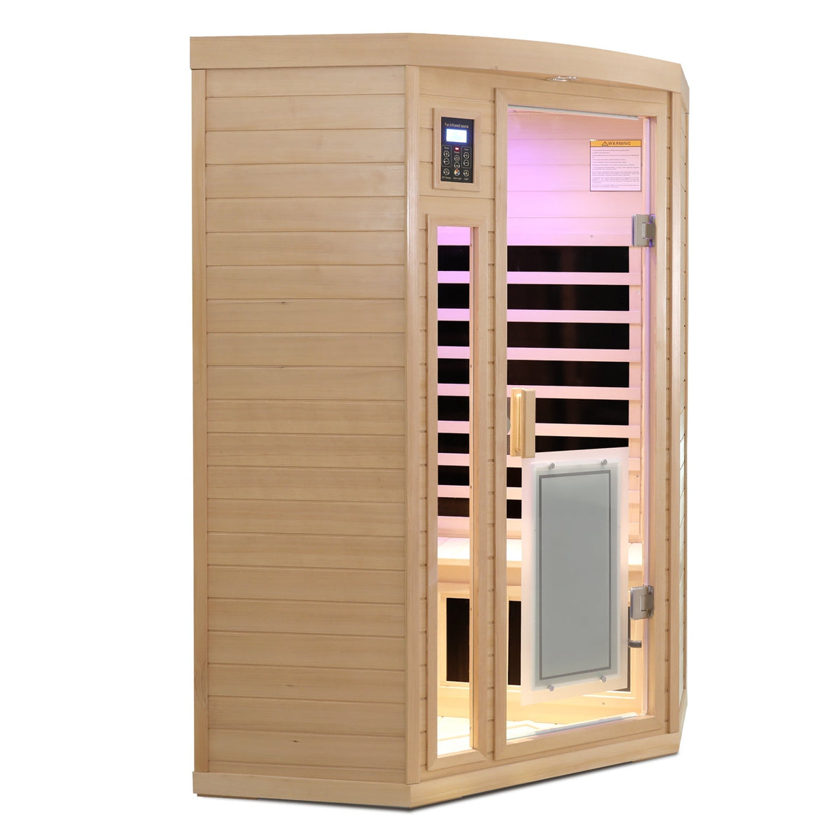 Low EMF, there is also a heating plate on the glass door, can be placed on the pentagon in the corner of the room, Hemlock wood Far-infrared indoor Two person sauna room - The Vitality Estate