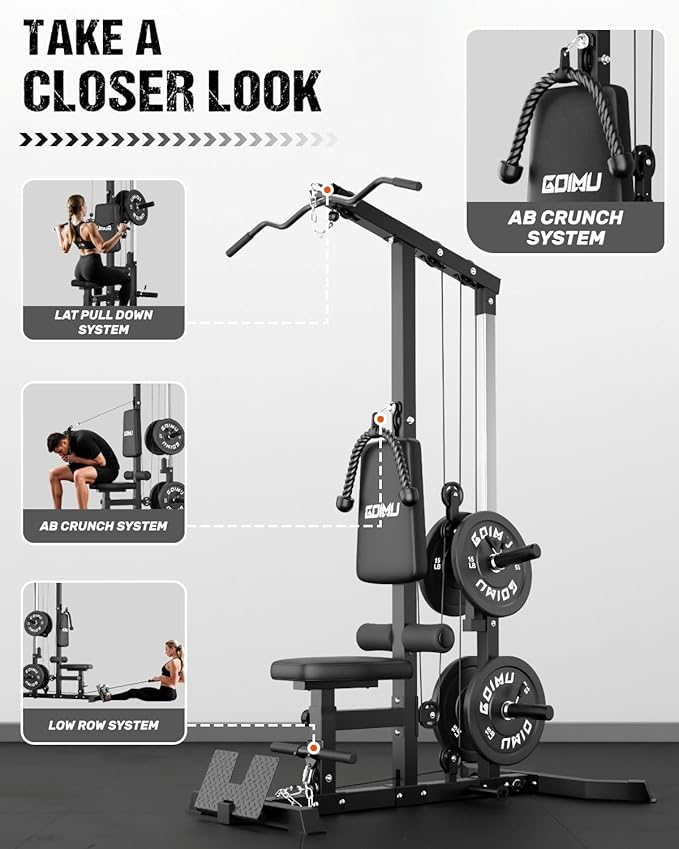 LS01 LAT Pulldown Machine, LAT Row Cable Machine with AB Crunch, LAT Tower with Cable Row Attachments, 3 in 1 Pulley Stations for Home Gym - The Vitality Estate