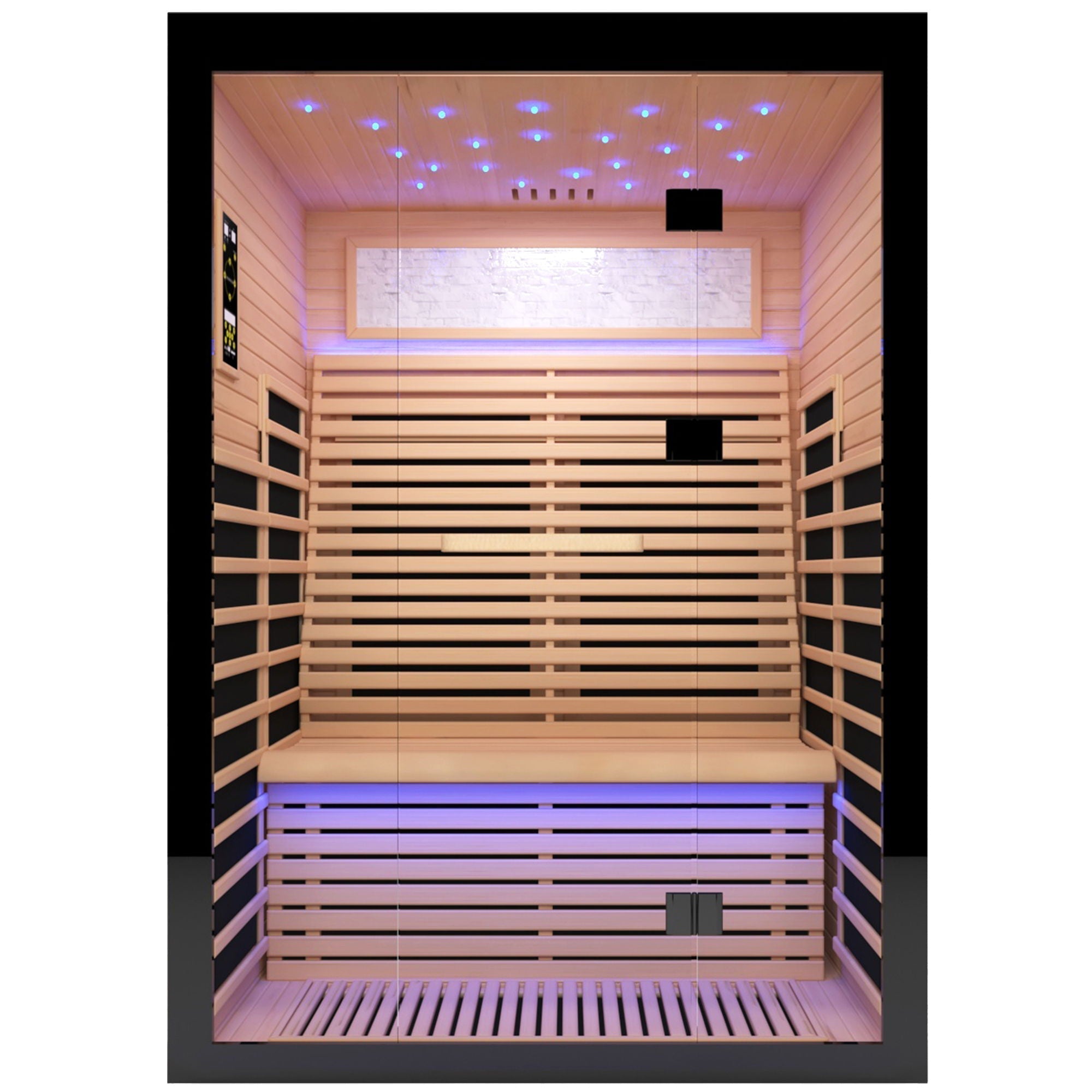 Luxury Double Far Infrared Sauna Room With Epoxy Heating Plates And Starry Sky Lighting - Black / Natural - The Vitality Estate