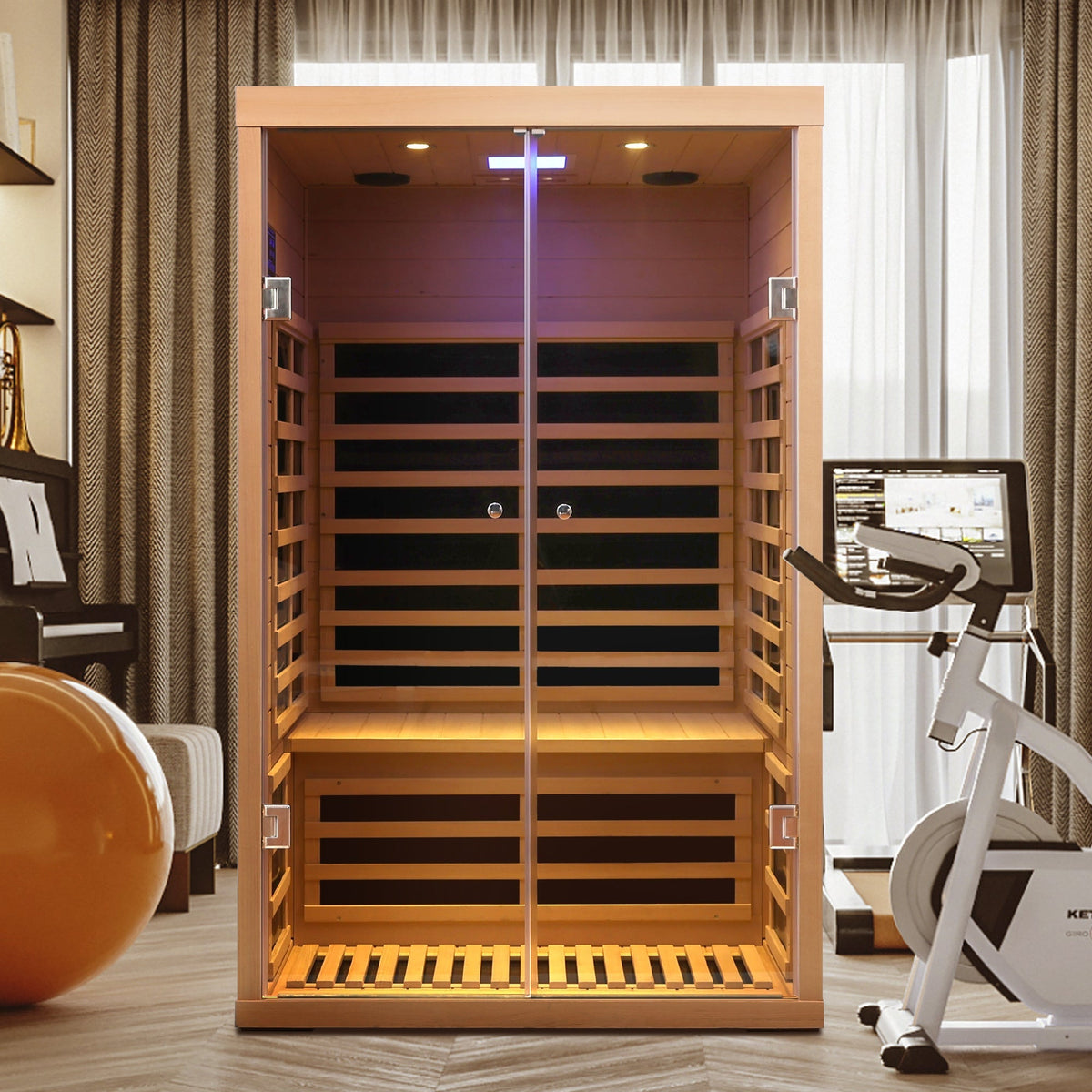 Luxury Indoor Hemlock Infrared Sauna Room with Double Doors and Glass for Two Persons - The Vitality Estate
