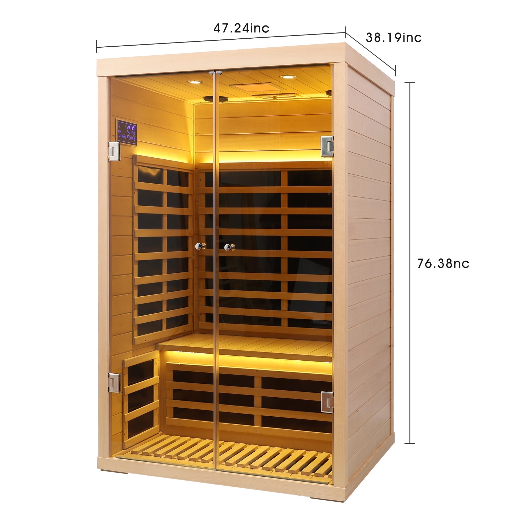 Luxury Indoor Hemlock Infrared Sauna Room with Double Doors and Glass for Two Persons - The Vitality Estate
