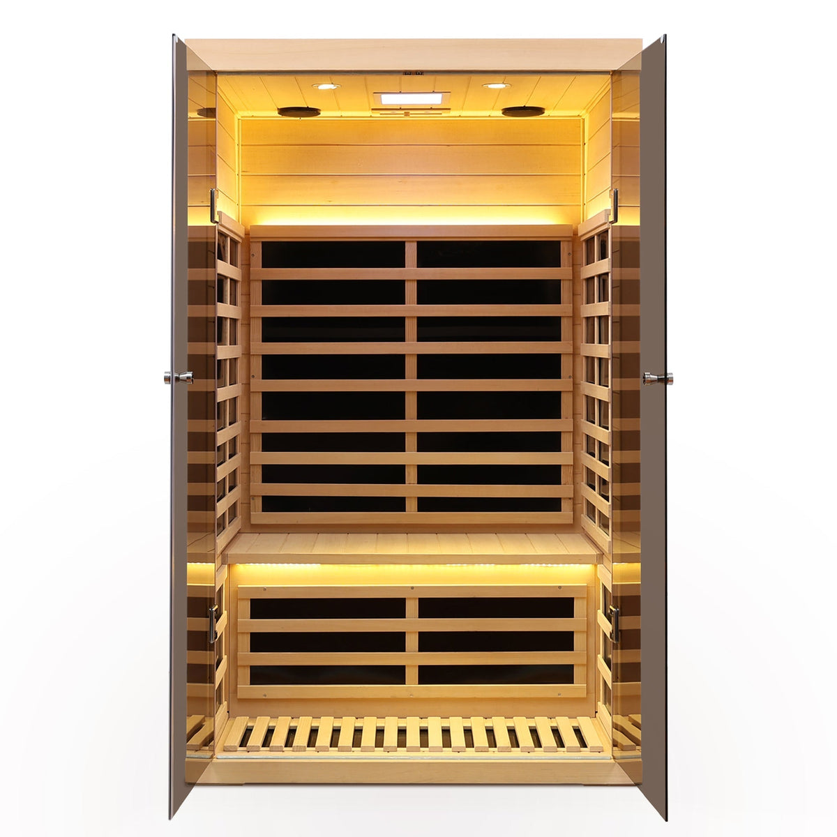 Luxury Indoor Hemlock Infrared Sauna Room with Double Doors and Glass for Two Persons - The Vitality Estate