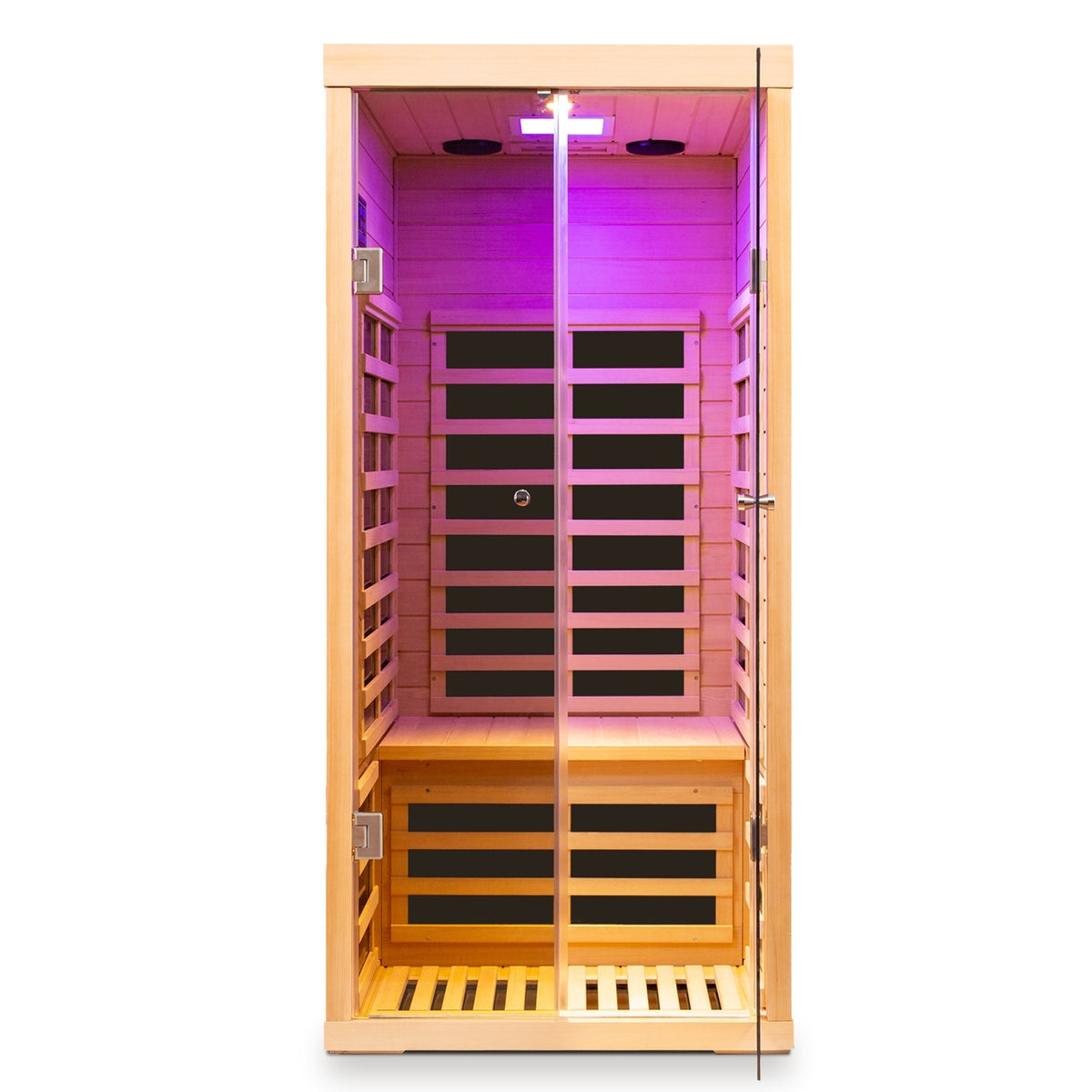 Luxury Indoor Low EMF Far Infrared Sauna Room with Hemlock Wood and Glass Double Doors - The Vitality Estate