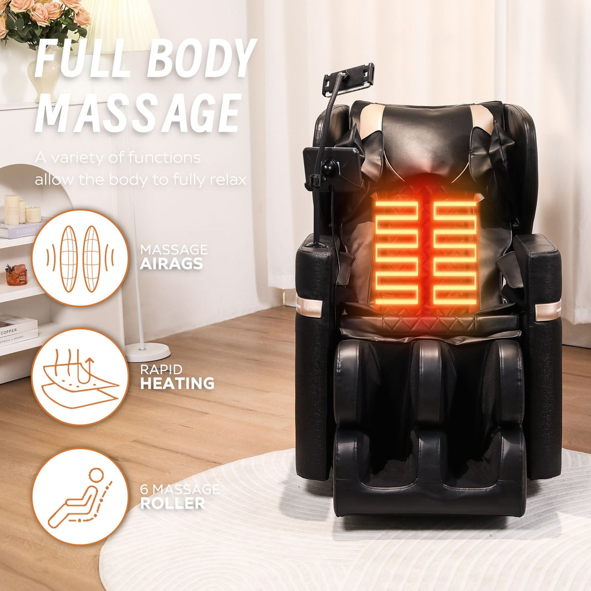 Massage Chair Recliner With Zero Gravity And Full Body Air Pressure - Black - The Vitality Estate