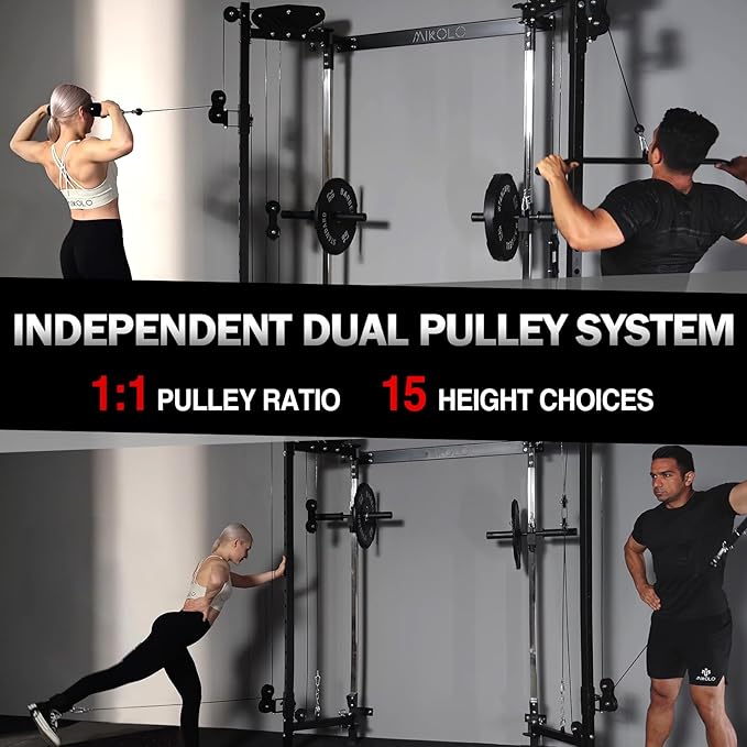 Mikolo Folding Squat Rack, Wall Mounted Power Rack with Cable Crossover Machine & LAT Pull Down, Functional Trainer with 5 Adjustable Function Modes, for Home Gym and Space Saving - The Vitality Estate
