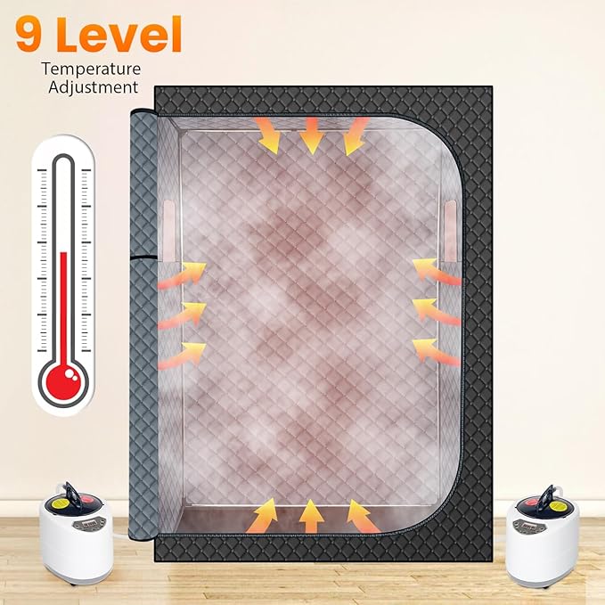 MIXC Full Body Portable Personal Saunas Box for Home, 2 Person Steam Sauna at Home Spa with 2.6L & 1500W, Two-Person with 2 Foldable Chairs, Remote Control, Home Sauna for Gym, Black - The Vitality Estate