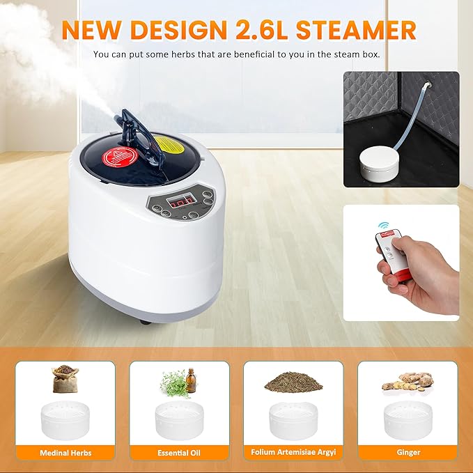 MIXC Full Body Portable Personal Saunas Box for Home, 2 Person Steam Sauna at Home Spa with 2.6L & 1500W, Two-Person with 2 Foldable Chairs, Remote Control, Home Sauna for Gym, Black - The Vitality Estate