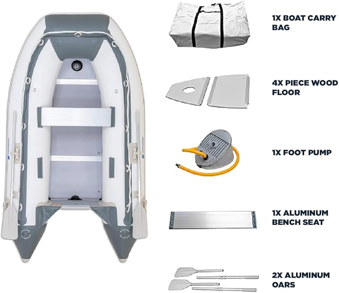 Newport 8ft 10in Dana Inflatable Sport Tender Dinghy Boat - 3 Person - 10 Horsepower - USCG Rated, White/Gray - The Vitality Estate