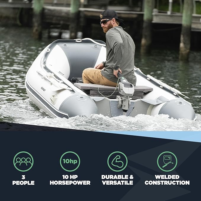 Newport 8ft 10in Dana Inflatable Sport Tender Dinghy Boat - 3 Person - 10 Horsepower - USCG Rated, White/Gray - The Vitality Estate