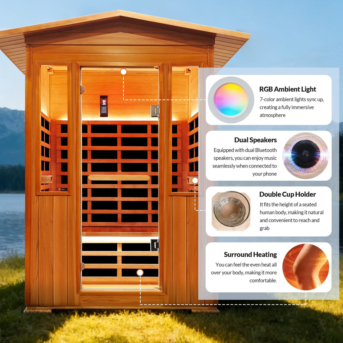 Outdoor Double Red Cedar Far Infrared Sauna Room - The Vitality Estate