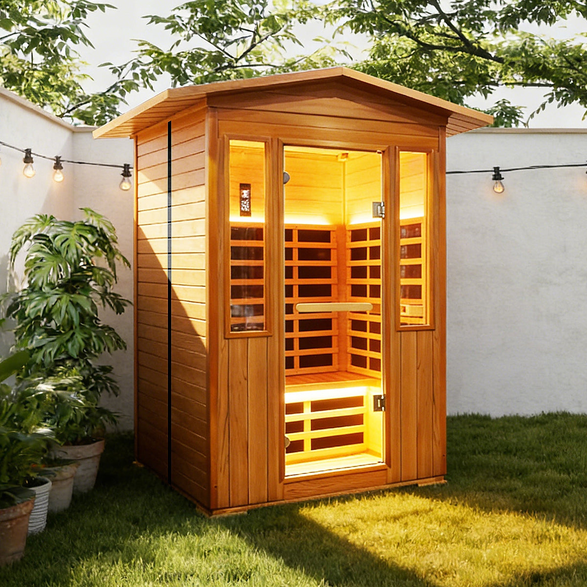 Outdoor Double Red Cedar Far Infrared Sauna Room - The Vitality Estate