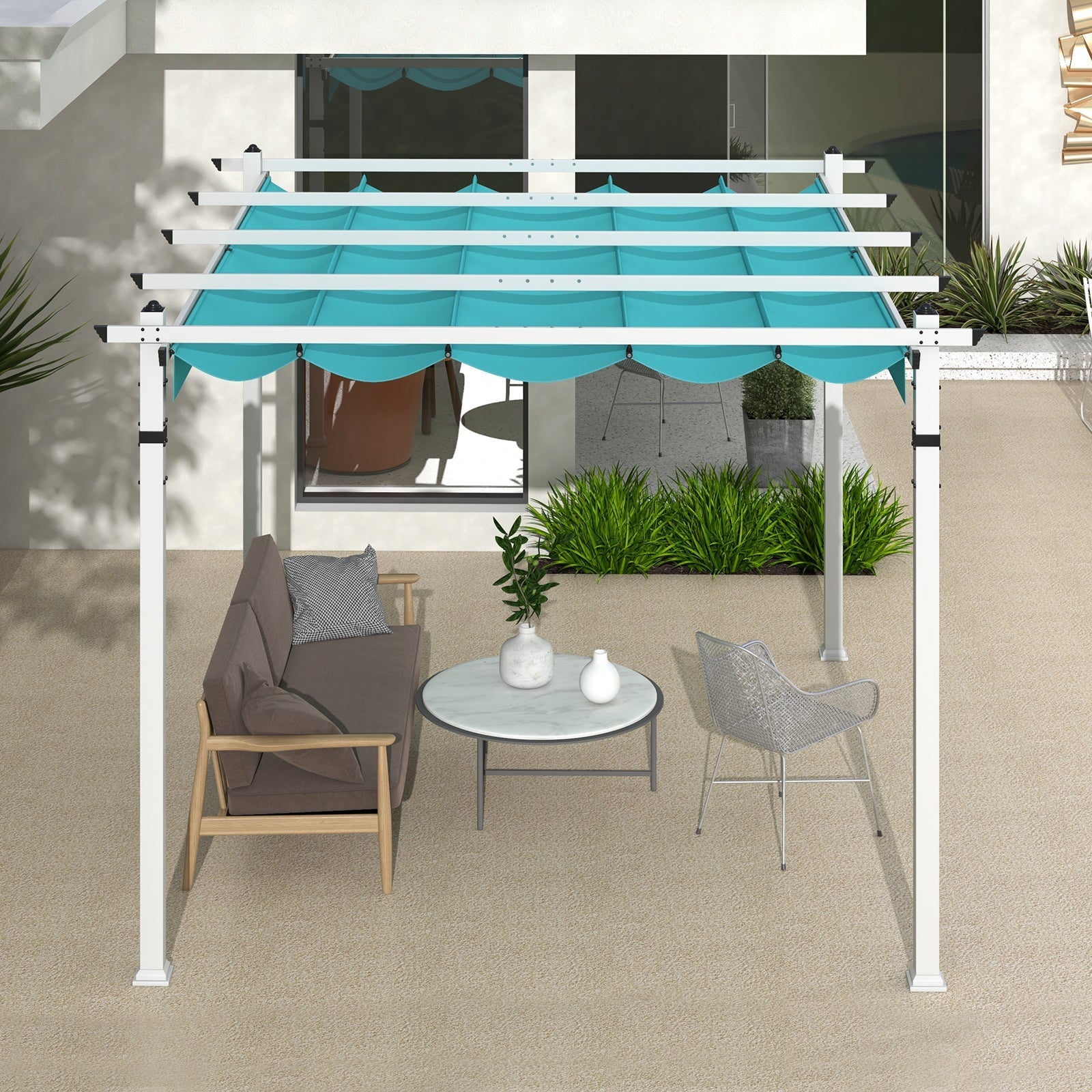 Outdoor Pergola with Retractable Canopy and Aluminum Frame - The Vitality Estate