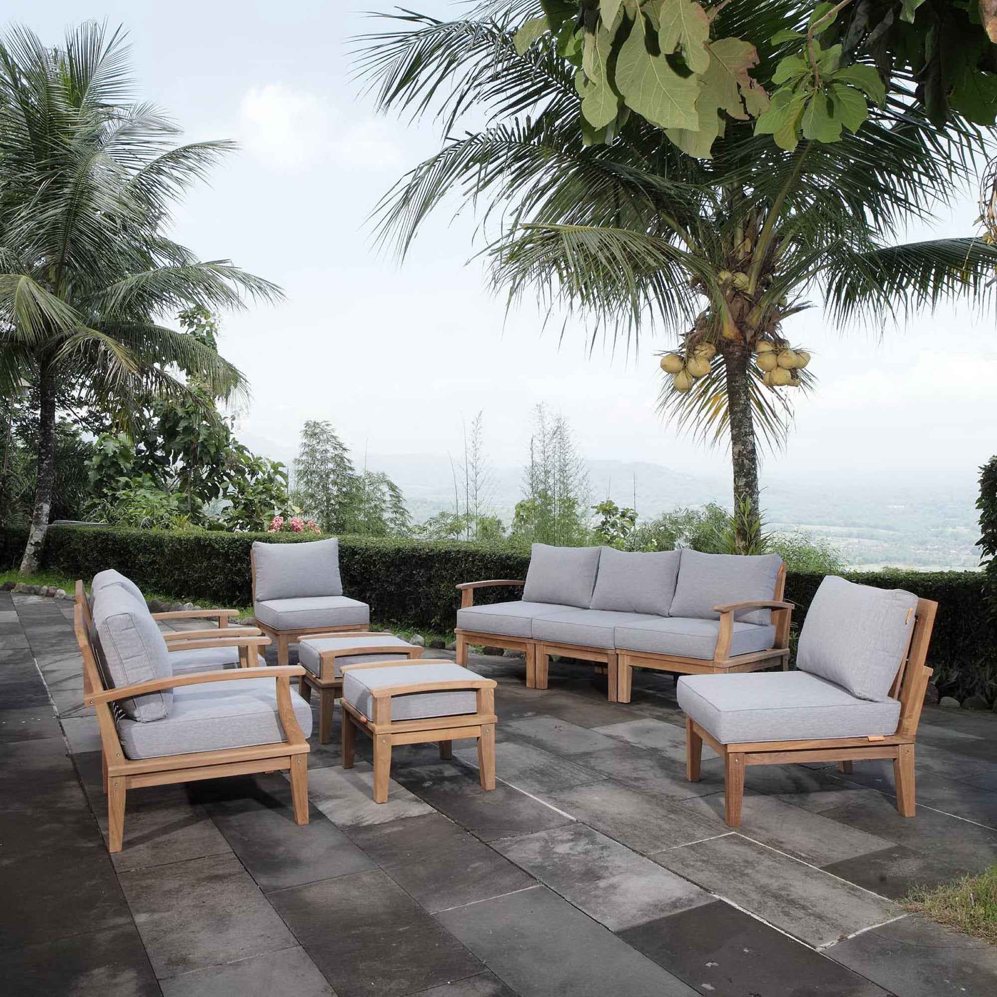 Patio Elegance Outdoor Lounge Set - Marina 9-Piece Teak Collection by Modway - The Vitality Estate
