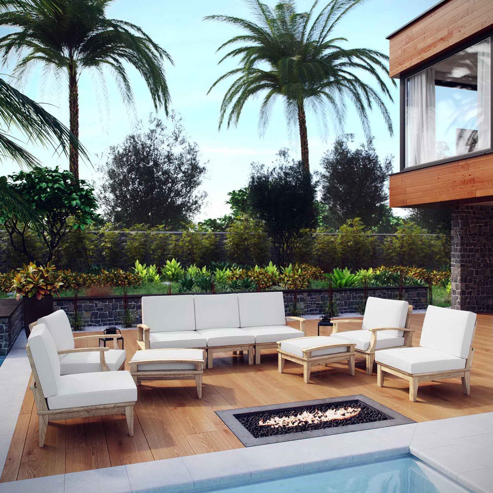 Patio Elegance Outdoor Lounge Set - Marina 9-Piece Teak Collection by Modway - The Vitality Estate
