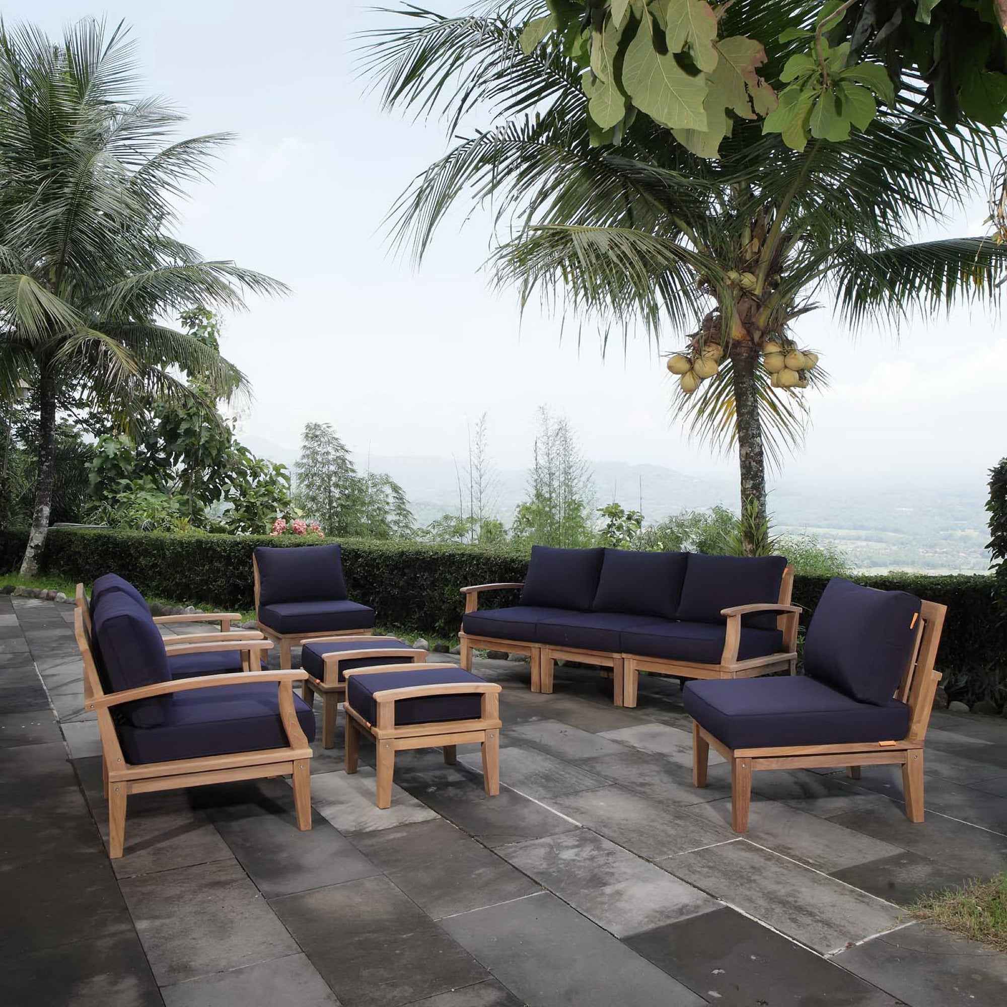 Patio Elegance Outdoor Lounge Set - Marina 9-Piece Teak Collection by Modway - The Vitality Estate
