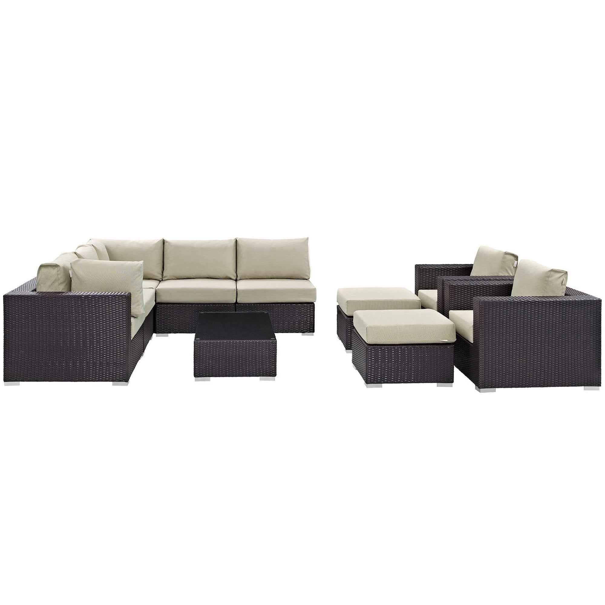 Patio Elegance Outdoor Sectional Set - 10-Piece Convene Lounge Set by Modway - The Vitality Estate