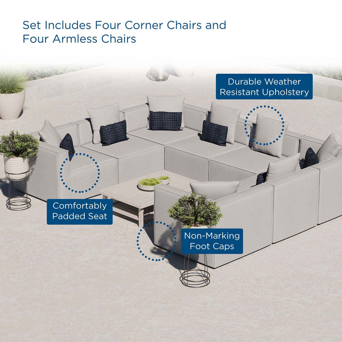 Patio Elegance Sectional Sofa - Saybrook 8-Piece Outdoor Upholstered Sofa by Modway - The Vitality Estate