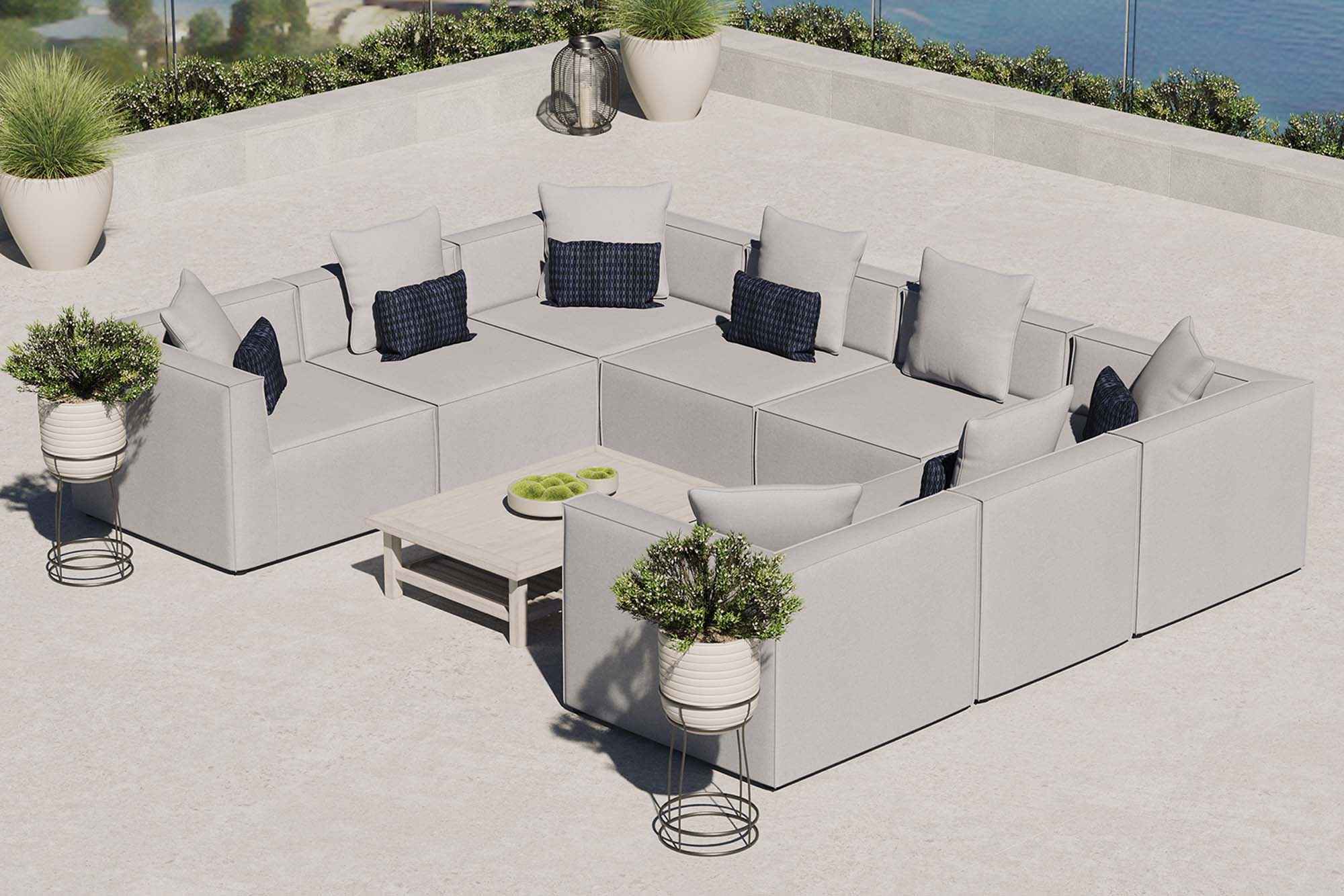 Patio Elegance Sectional Sofa - Saybrook 8-Piece Outdoor Upholstered Sofa by Modway - The Vitality Estate
