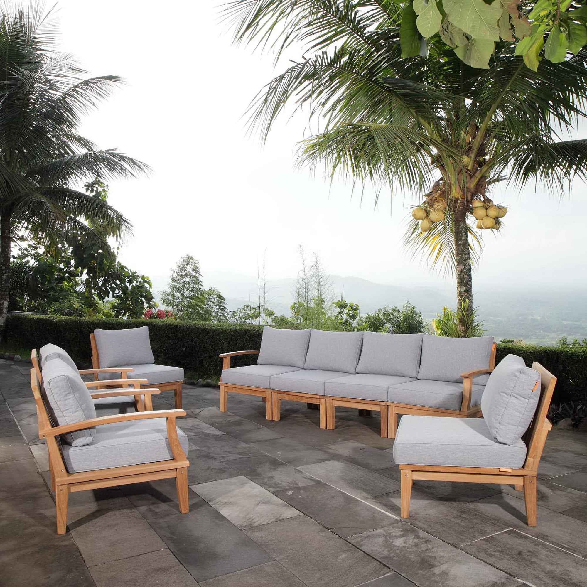 Patio Teak Sectional Set - Patio Elegance Marina 8-Piece Outdoor Teak Sectional Set by Modway - The Vitality Estate
