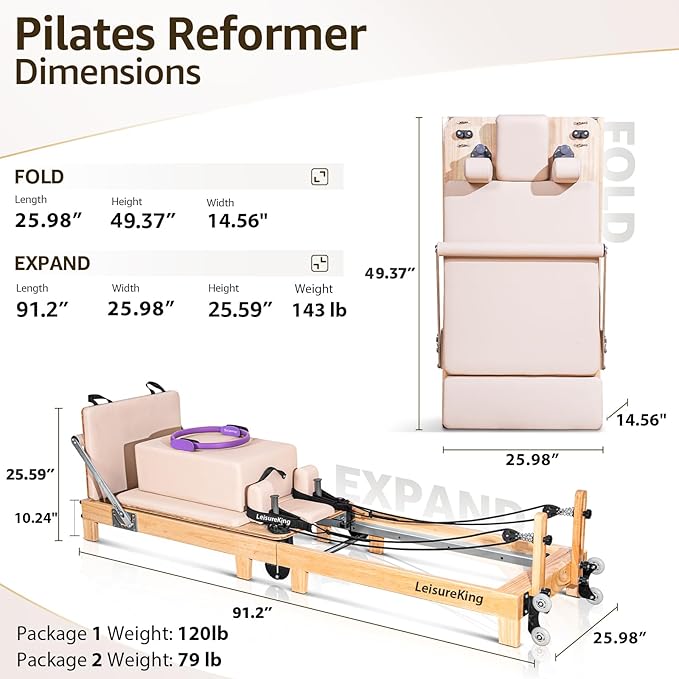 Pilates Reformer Machine, Quick-Assembly Studio Grade Pilates Equipment for Gym and Home, Oak Wood Pilates Reformer with Reformer Accessories - The Vitality Estate
